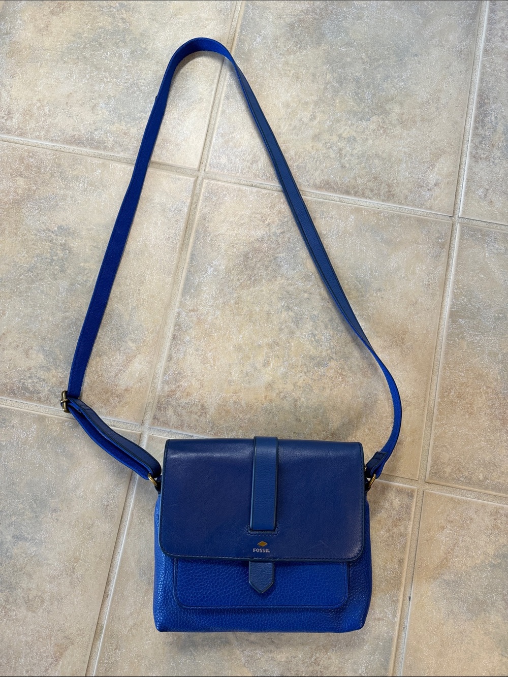 Fossil Blue Leather Pebble Crossbody Bag